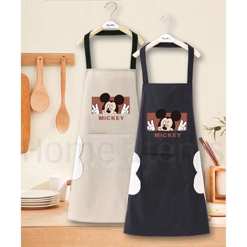 ผ้ากันเปื้อนน่ารักมีกระเป๋าหน้า ผ้าเช็ดมือในตัว ลายมิกกี้
