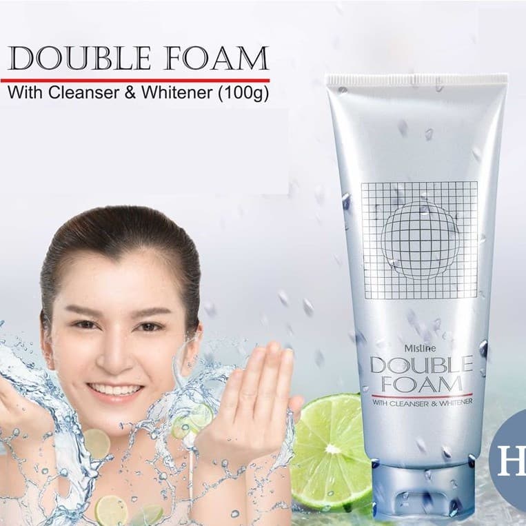 Mistine Double Foam With Cleanser and Whitener 100g. มิสทิน ดับเบิ้ล โฟม โฟมล้างหน้า โฟมทำความสะอาดผิวหน้า