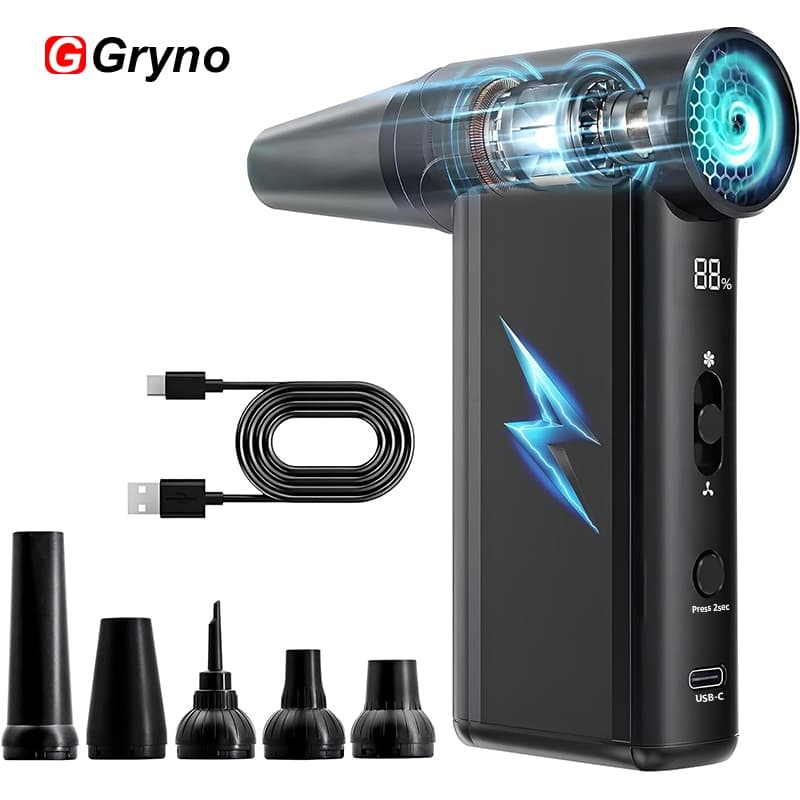 Gryno 130000RPM พัดลมเทอร์โบเครื่องเป่าลมแบบพกพามือถือพัดลมเจ็ทขนาดเล็กพัดลมรุนแรงมอเตอร์ไร้แปรงความเร็วสูงลมแรงกําจัดฝุ่น