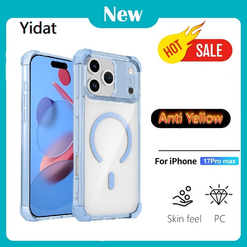 ถุงลมนิรภัยโปร่งใสแม่เหล็ก Hard Case สําหรับ iPhone 17 16 15 14 13 12 Pro Max 16 15 Plus 17Air กันกระแทกป้องกัน Clear Cover
