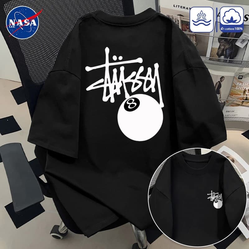 【ส่งในวันเดียวกัน】เสื้อยืด NASA สีดำ สไตล์สตรีทเวียร์ ไซส์ใหญ่ ทรงหลวม Unisex