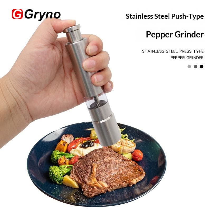Gryno เครื่องบดเกลือและพริกไทยเครื่องบดสไตล์กดด้วยมือสแตนเลส