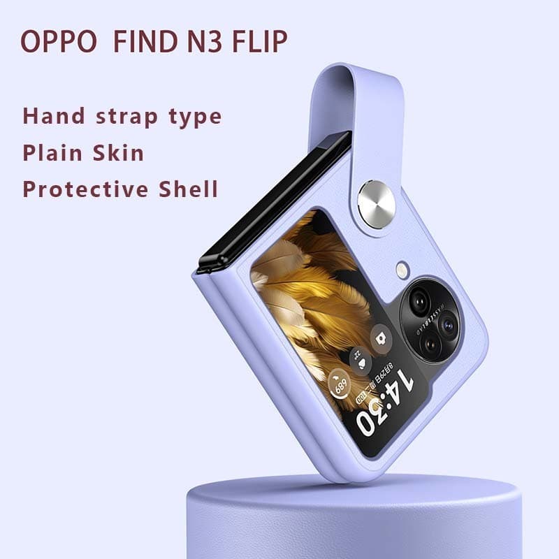 เคสโทรศัพท์มือถือ PC แบบแข็ง บางพิเศษ พร้อมสายคล้องข้อมือ สีพื้น สําหรับ OPPO Find N3 Flip N3