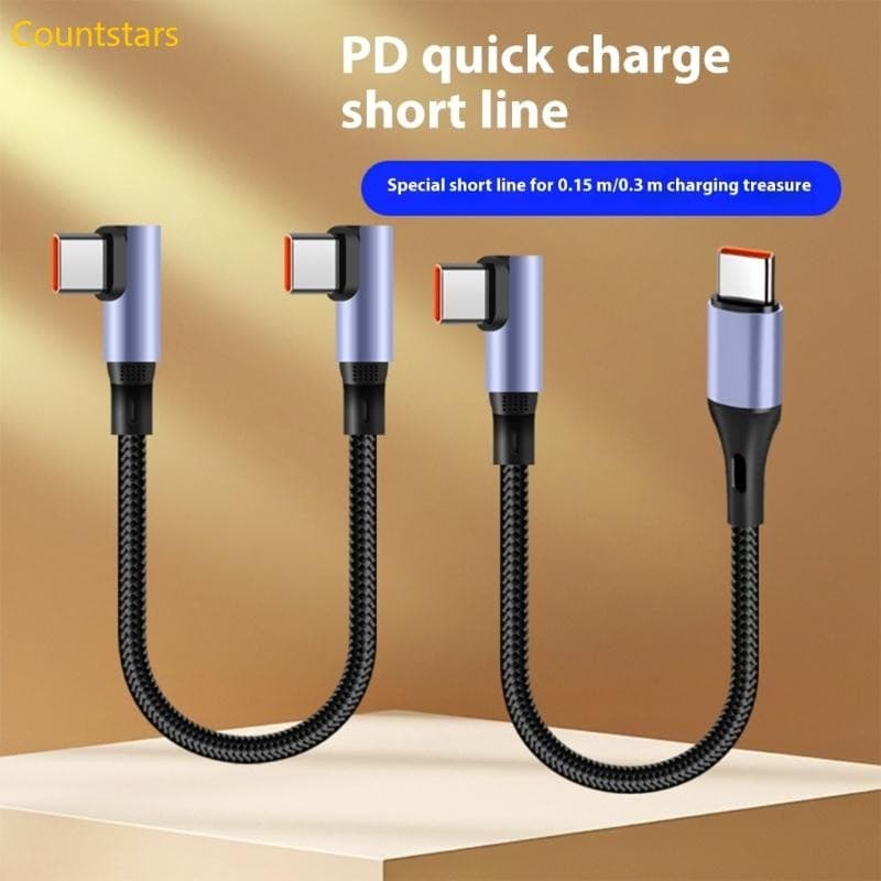 COU ไนลอนถักสั้น USB C สายชาร์จ 90 องศามุมออกแบบขนาดกะทัดรัด 15 30 ซม.ความยาวสายชาร์จสําหรับ USB C Devi