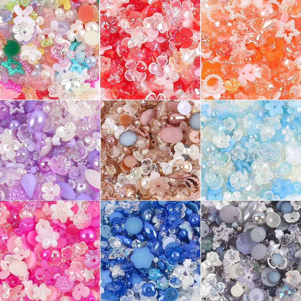 Bowknot Nail Charms 20g สีสันริบบิ้นใส หัวใจ ไข่มุก ดอกไม้ สำหรับตกแต่งเล็บ