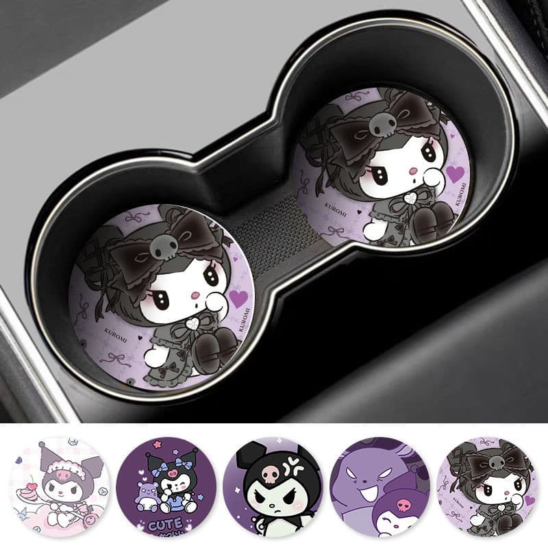 2 ชิ้นชุด Kuromi รถ Coaster อุปกรณ์ตกแต่งภายในรถยนต์