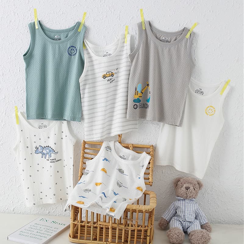 LFBoys Tank Tops 100-160 ซม.ตาข่ายผ้าฝ้ายเด็กเสื้อกั๊กเสื้อกล้ามสําหรับฤดูร้อน