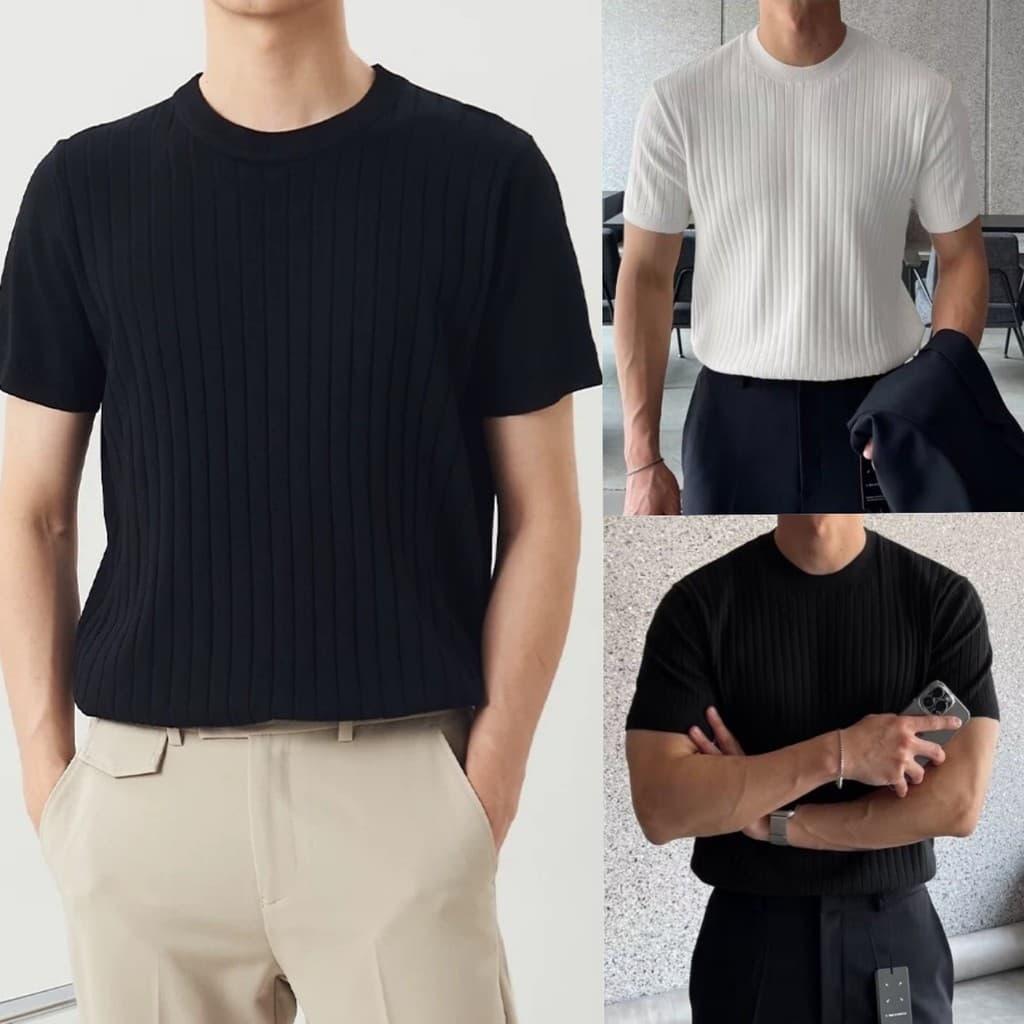 BECoolMan-เสื้อกันหนาว  เสื้อยืดลายทางแนวตั้ง  ความยืดหยุ่น เรียบง่าย   อเนกประสงค์  ins  แนวโน้ม