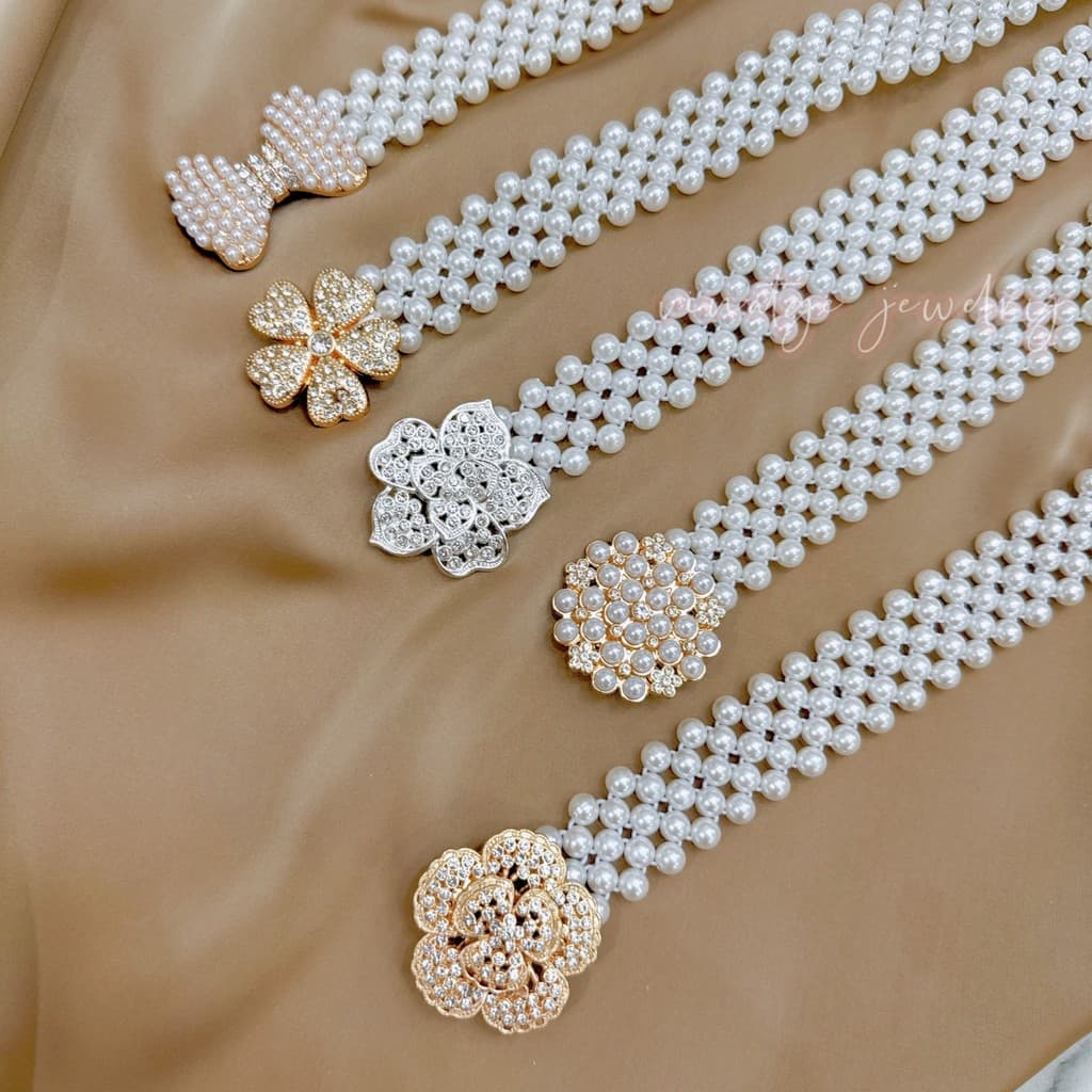 March jewelry 28-35 นิ้ว แฟชั่น เครื่องประดับหญิง เข็มขัดไข่มุก เครื่องประดับแฟชั่น
