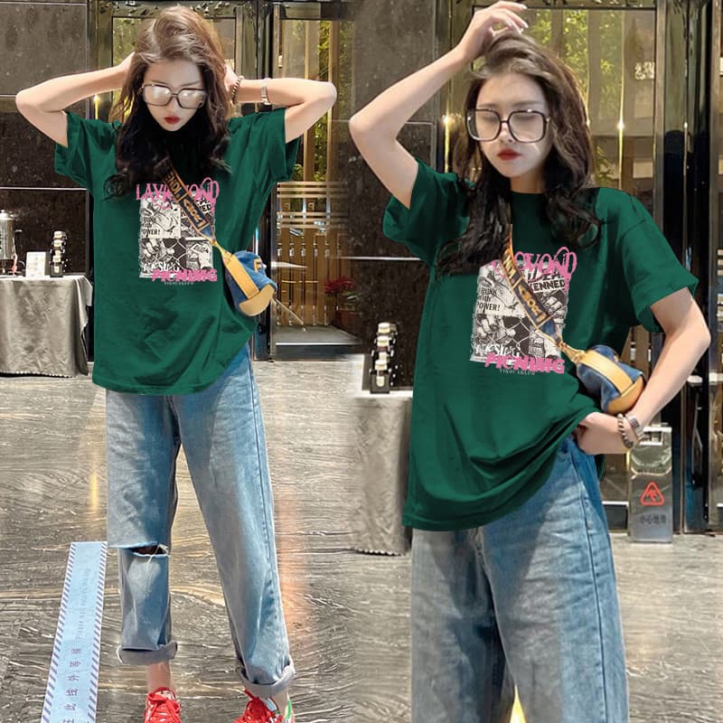 COD✅ (จัดส่งในกรุงเทพฯ) MAO Shop เสื้อยืดสีเขียวเข้มใหม่ oversize เสื้อยืดผู้หญิง ผ้าฝ้าย 100% S-3XL  #56110