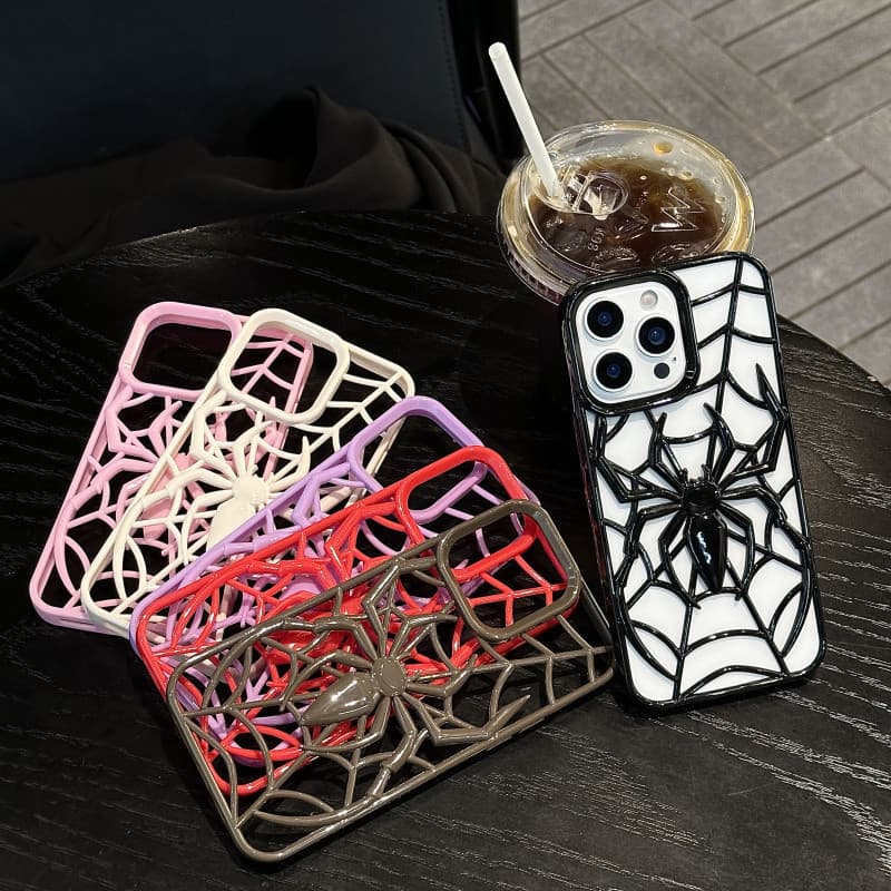 3D hollow spider เคสโทรศัพท์กระจายความร้อนสําหรับ iPhone 16 15 14 13 12 11 Pro Max Plus ปลอกสีทึบเรียบง่ายสําหรับ iPhone15Promax กรณี