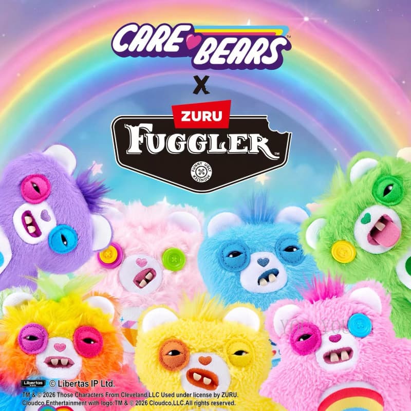 Genuine Fuggler Tooth Monster ซีรีส์หมีหัวใจ กล่องสุ่มจี้ตุ๊กตาขนนุ่ม พวงกุญแจหมีสายรุ้ง - A324