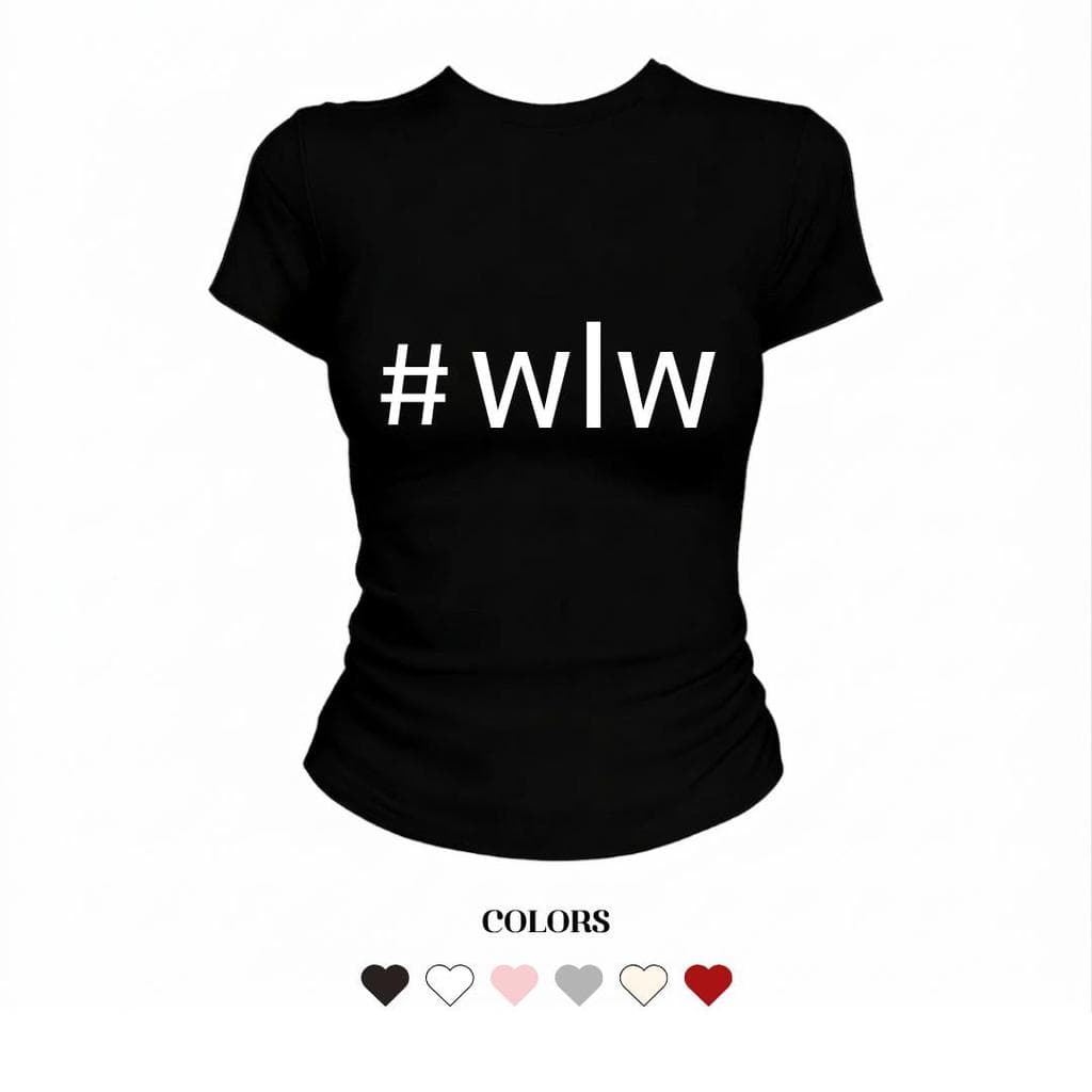 JUMPDI - Babytee เสื้อยืด สกรีนข้อความ WIW เข้าทรงรัดรูป MiiMode