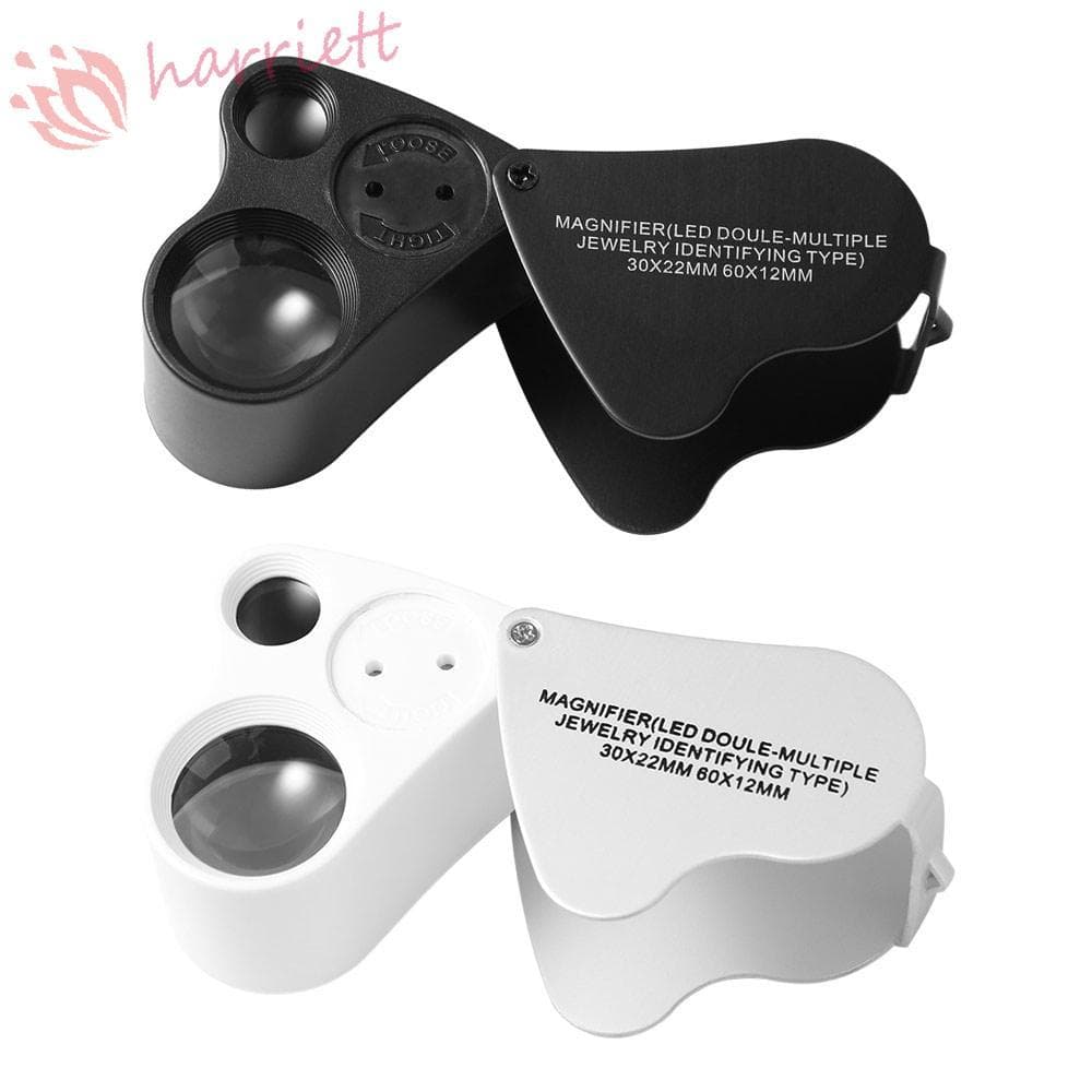 HARRIETT 30X 60X Loupe เรืองแสงพร้อมไฟ LED สว่างเลนส์คู่แว่นขยายเครื่องประดับแบบพับได้, แฮนด์ฟรีแบบพกพายืดหยุ่นปรับแสงแว่นขยายแบบใช้มือถือแสตมป์