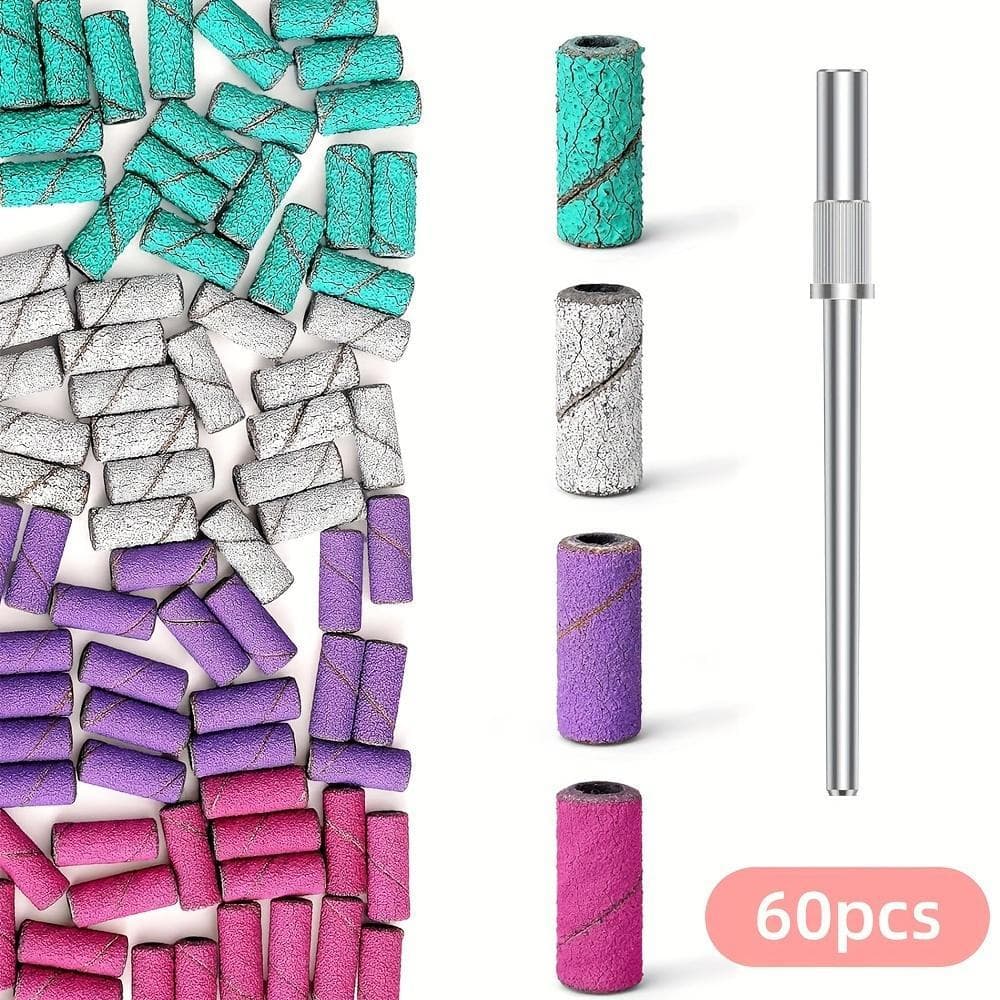 60 ชิ้นแผ่นขัดขนาดเล็ก 3.1 มิลลิเมตร Mandrel Bit สําหรับเจาะเล็บ, 80 120 180 240 กรวด Mini