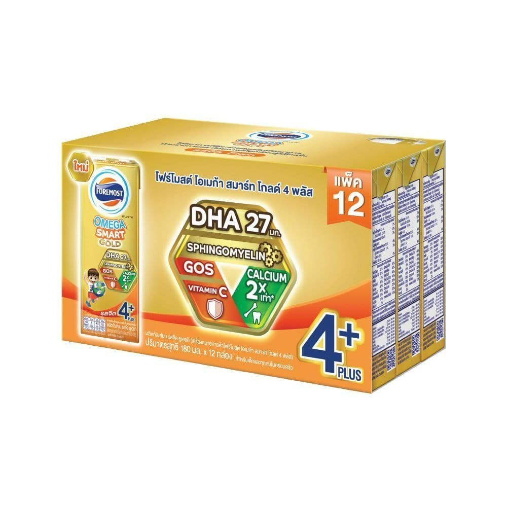 [สินค้าส่งด่วน] โฟร์โมสต์โอเมก้าโกลด์ 4+รสจืด180มล.X12 FOREMOST OMEGA GOLD 4+ PLAIN 180ML.X12