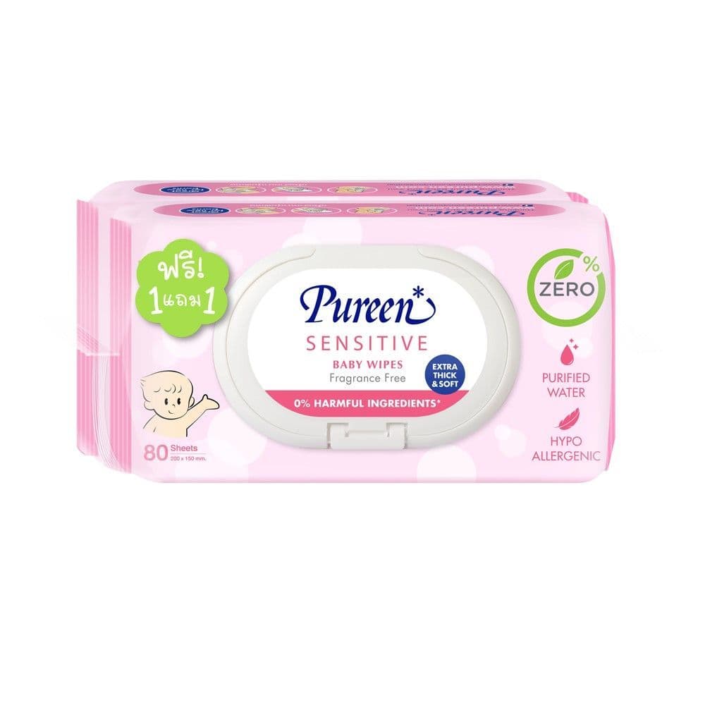 [สินค้าส่งด่วน] เพียวรีนผ้าเปียกเซนซิทีฟ 80แผ่น 1ฟรี1 PUREEN BABY WIPES SENSITIVE 80S 1FREE1