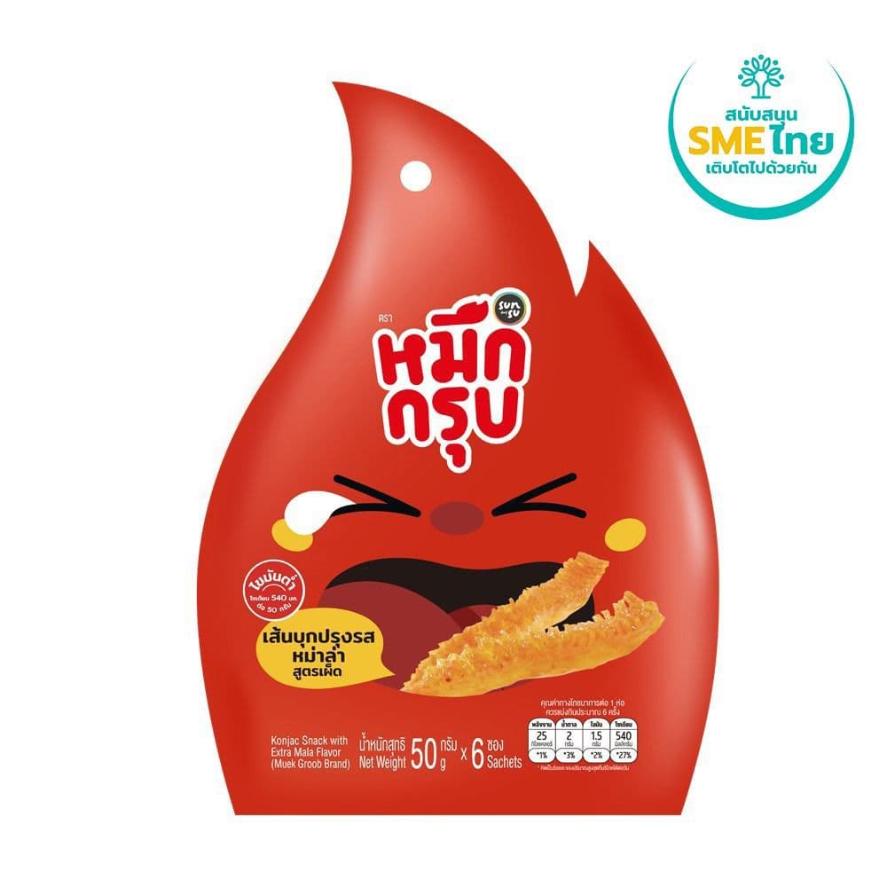 [สินค้าส่งด่วน] หมึกกรุบ เส้นบุกปรุงรสหม่าล่าสูตรเผ็ด 50 กรัม MUEK GROOB KONJAC SNACK EXTRA MALA FLAVOR 50 G.