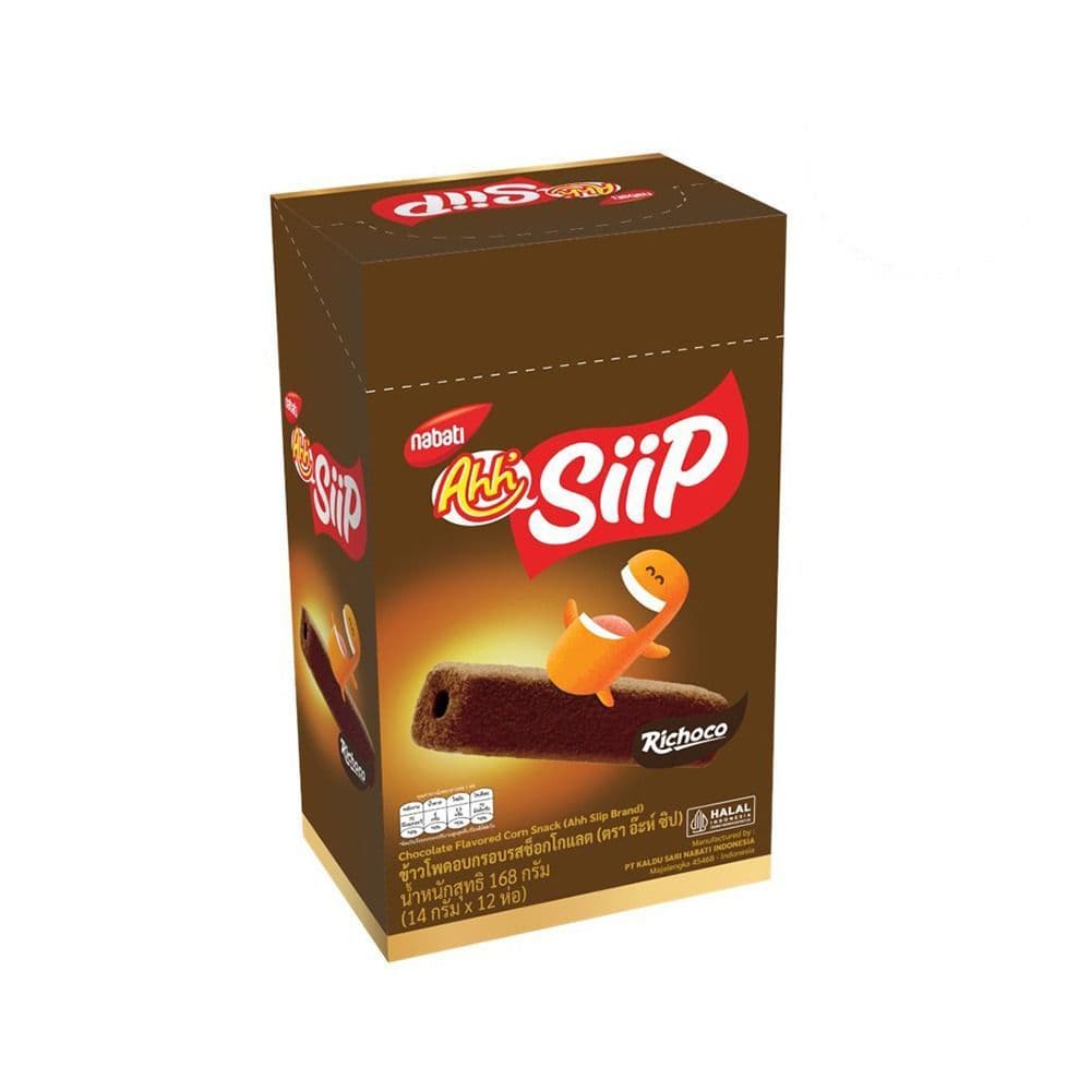 [สินค้าส่งด่วน] อ๊ะห์ ซิป ข้าวโพดอบกรอบ รสช็อกโกแลต 14 กรัม X12 AHH SIIP CORN SNACK CHOCOLATE 14 G X12
