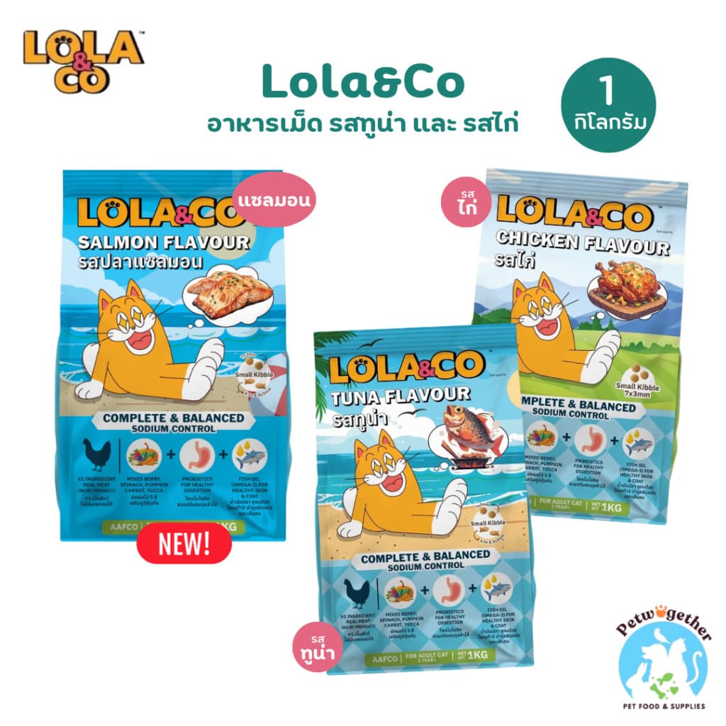 Lola&Co อาหารเม็ดแมว สำหรับแมวโต ปราศจากผลพลอยได้ อุดมด้วยผลไม้  ขนาด 1 Kg.