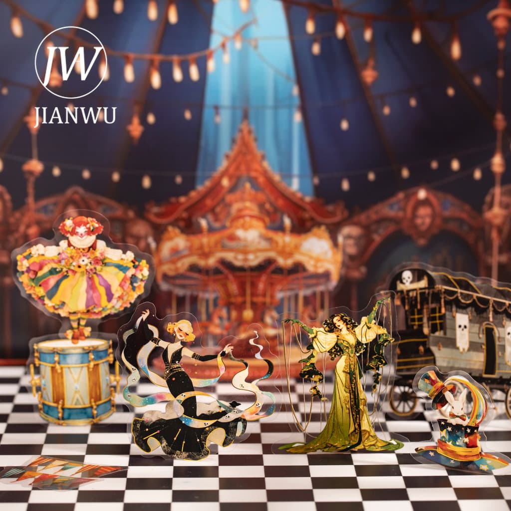 JIANWU Wonderful Night Series Vintage Theater ตัวละครภูมิทัศน์วัสดุ Collage PET สติกเกอร์ Creative DIY Journal เครื่องเขียน