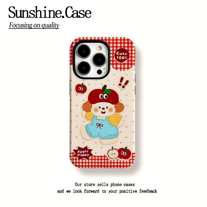 2-in-1 Hat Bear Apple 16 Pro เคสโทรศัพท์ iPhone 15 Pro Max ฟิล์มใหม่ 14/13 Creative 12/11 Pro Max 7/8 Plus เคสโทรศัพท์เคลือบเงาสองชั้น.