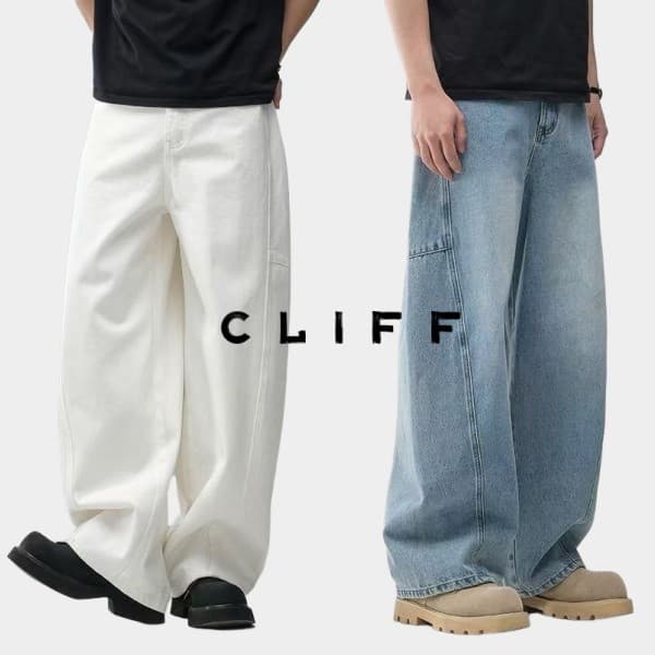 CLIFF- กางเกงยีนส์วินเทจสไตล์ญี่ปุ่น  ขากว้าง  คลาสสิกแมทช์ลุคง่าย แบบหลวม  เอวสูง  ยอดนิยม  รุ่นคู่รัก