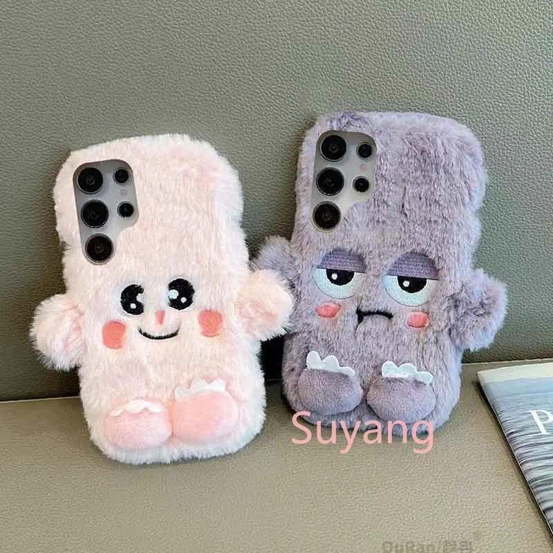 3D น่ารักการ์ตูนตลกเคสโทรศัพท์สําหรับ Samsung Galaxy S26 S25 FE S24 S23 Ultra A06 A16 A26 A36 A56 A07 A17 A37 A57 A05 A15 A25 A35 A55 Fluffy Plush ฝาครอบกันชน