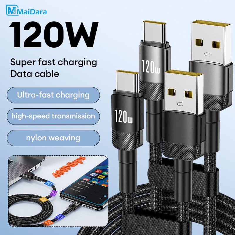 สายเคเบิลข้อมูล สายชาร์จเร็ว 120W 6A Type-C สายชาร์จเร็ว USB to Type C ของ ถ่ายโอนข้อมูลด้วย 480Mbps