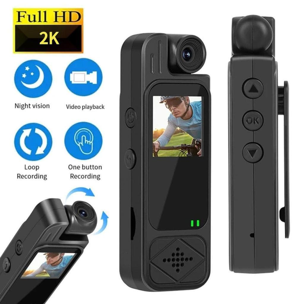 กล้องขนาดเล็ก Y9 2K HD แบบพกพา, กล้องสวมขนาดเล็ก, พร้อมเลนส์หมุนได้ 180°, จอ LCD ขนาด 3 นิ้ว, การมองเห็นได้ในเวลากลางคืน