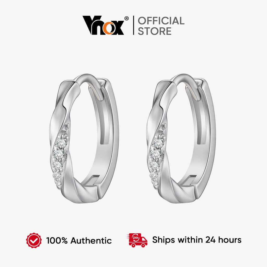 Vnox Circular Twisted Zircon Hoop ต่างหูเงินสำหรับผู้หญิง เครื่องประดับแฟชั่น