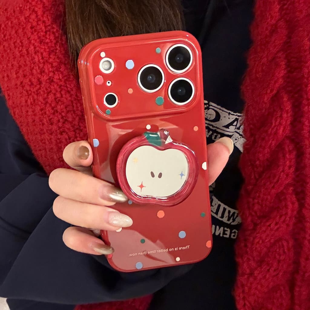 Mirror Apple Stand + Side Heart Design tpu soft case for iphone 11 12 13 14 15 16 17 pro max case