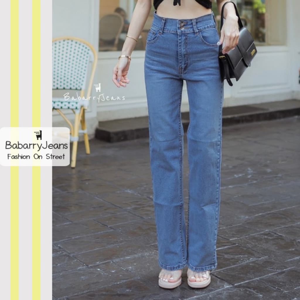 BabarryJeans มีBigsizeS-5XL กางเกงยีนส์ ทรงกระบอก ขาตรง วินเทจ กระดุมคู่ ผ้ายีนส์ยืด สีฟอกอ่อน