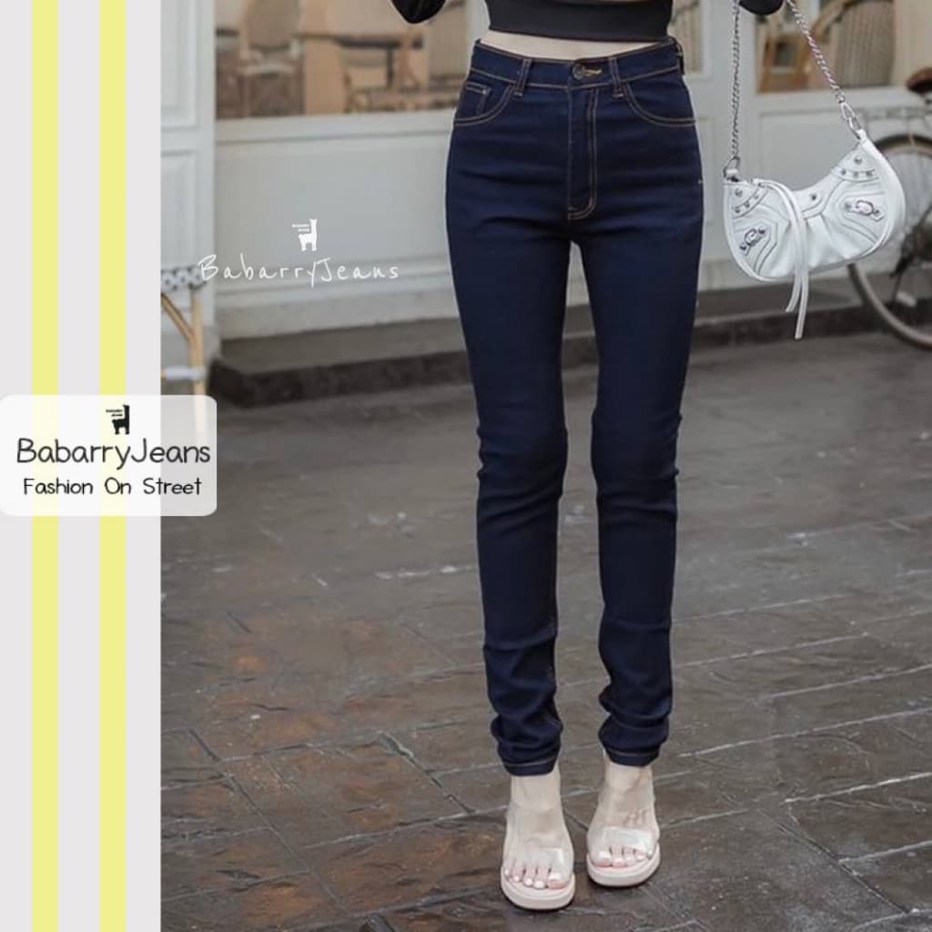 BabarryJeans มีบิ๊กไซส์ S-5XL กางเกงยีนส์ทรงเดพ สกินนี่ ผญ เอวสูง ผ้ายืด สีเข้ม