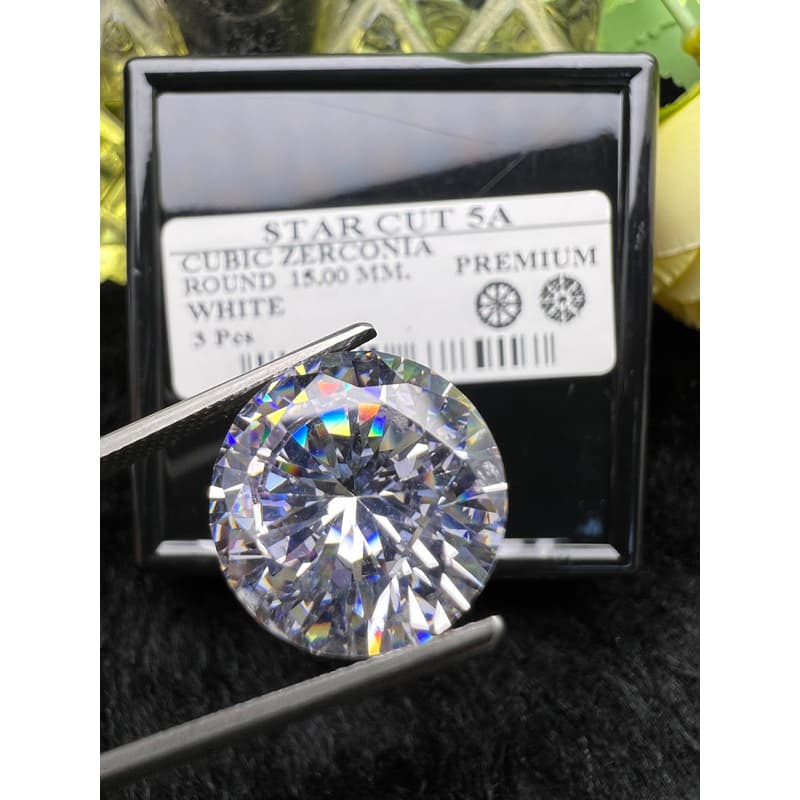 CZ Diamond 15.00mm AAA very Top 1 pieces เพชร CZ พลอย รัสเซีย ทรงกลม ขนาด 15 มม (1 ม็ด) สีขาว BRILLIANT PURE WHITE