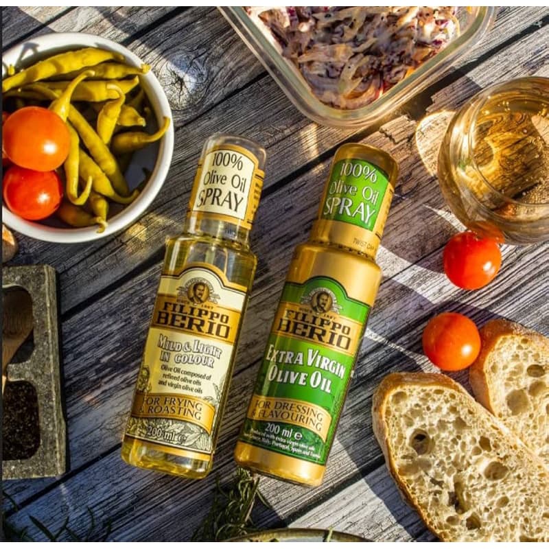 Filippo berio spray olive oil extra virgin / mild & light 200ml. สเปรย์น้ำมันมะกอก นำเข้าจากอิตาลี🇮🇹