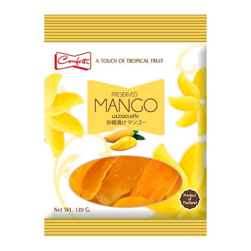 confetti preserved mango มะม่วงอบแห้ง 120กรัม ผลไม้ สำหรับทานเล่น