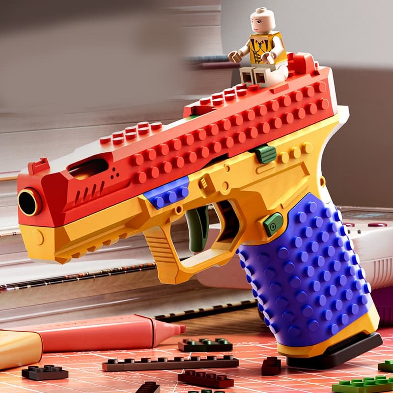 【กรุงเทพ เดลิเวอรี】บล็อกอาคาร TOY GUN เล่นเด็ก ปืนพกของเล่นที่ดึงปลอกกระสุนออกอัตโนมัติ ยิ แม่พิมพ์วิทยาศาสตร์และการศึกษ