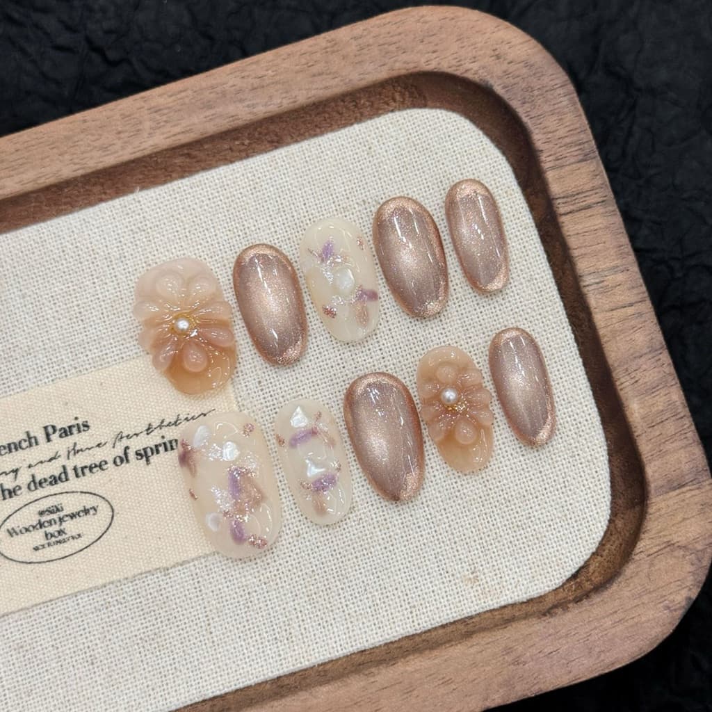 ฟรีกาว🥑Handmade A2917 เล็บปลอมเจลสไตล์ญี่ปุ่น Temperament Texture Cats Eye Gentle Atmosphere