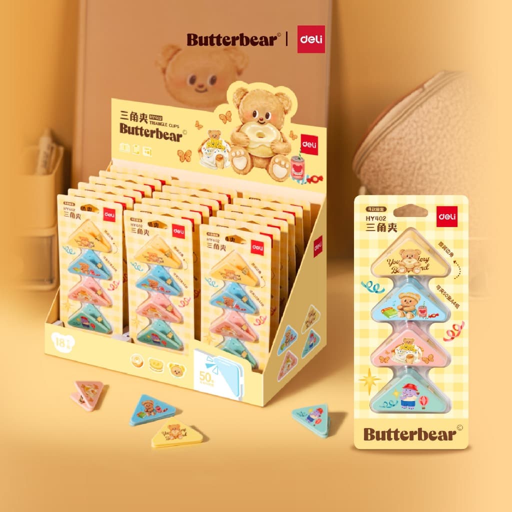(ฺButterBear X Deli) คลิปหนีบ คลิปหนีบกระดาษ คลิปหนีบบัตเตอร์แบร์ คลิปหนีบลายหมีเนย (1ชุด/4ชิ้น)