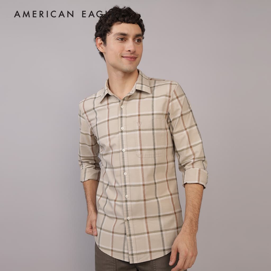 American Eagle Plaids Cotton Shirt เสื้อเชิ้ต ผู้ชาย ลายตาราง (EMSH 015-2642-204)
