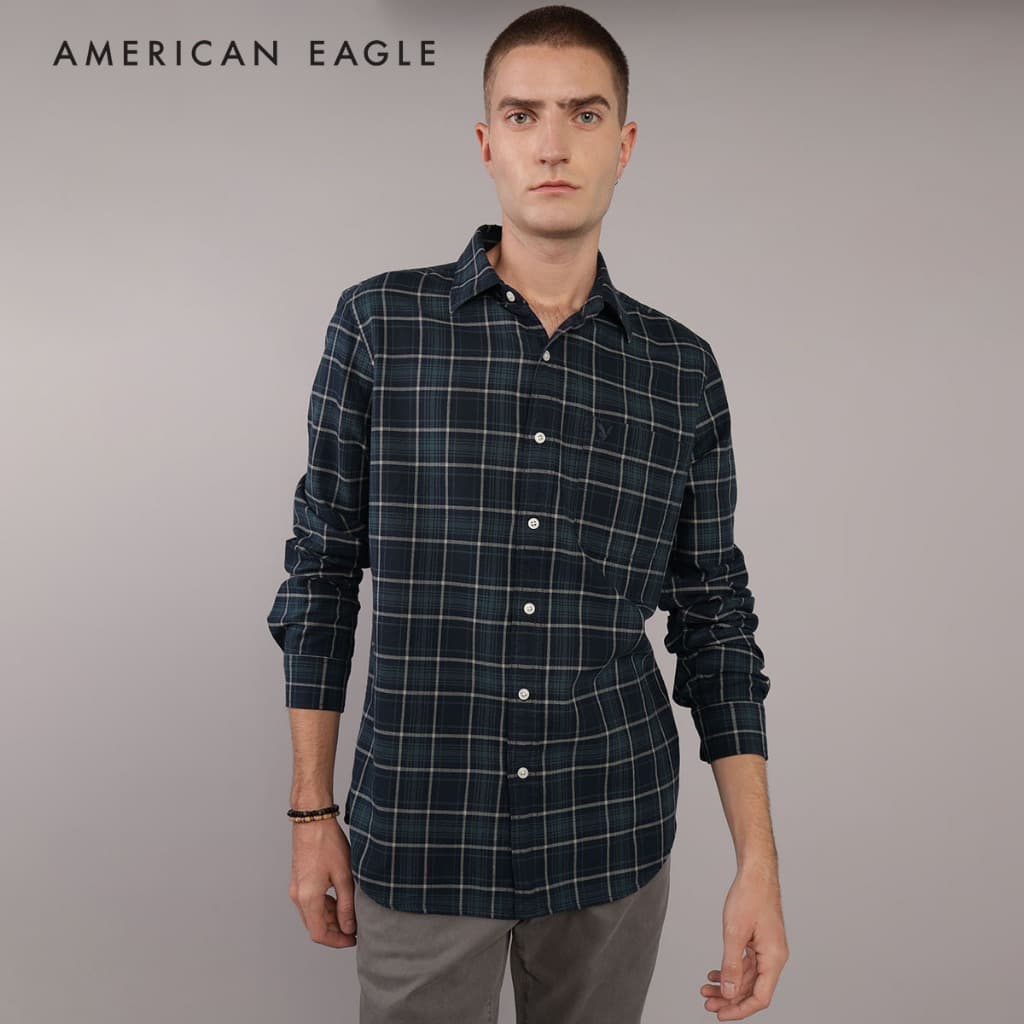 American Eagle Plaid Slim Fit Everyday Button-Up Shirt เสื้อเชิ้ต ผู้ชาย สลิม (EMSH 015-2659-391)