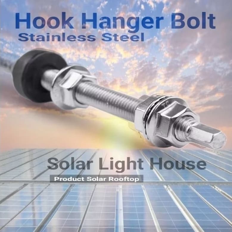 Hook Hanger Bolt สกรูสแตนเลส M10 *200mm เจาะยึดหลังคากระเบื้องลอนคู่ อุปกรณ์ยึดรางโซล่าเซลล์