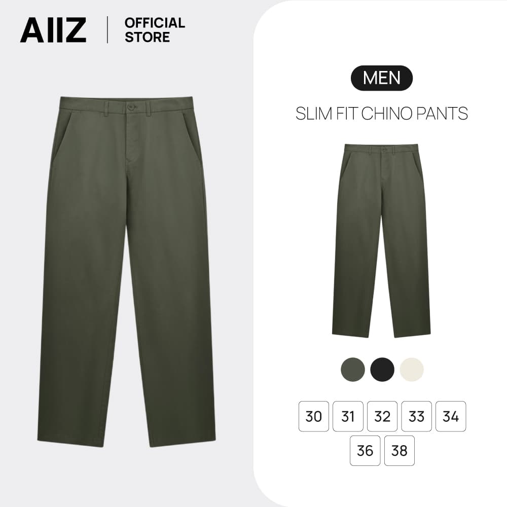 AIIZ (เอ ทู แซด) -AIIZ กางเกงชิโน่ผู้ชายขายาว  AIIZ Men's Straight Fit Chino Pants