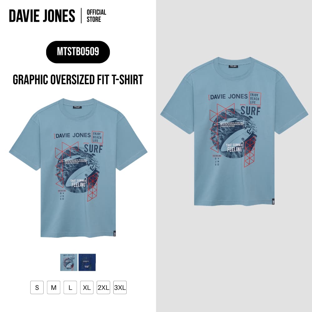DAVIE JONES [BE FEARLESS] เสื้อยืดผู้ชาย Graphic Oversized Fit T-Shirt สีฟ้าอ่อน กรมอ่อน TB0509