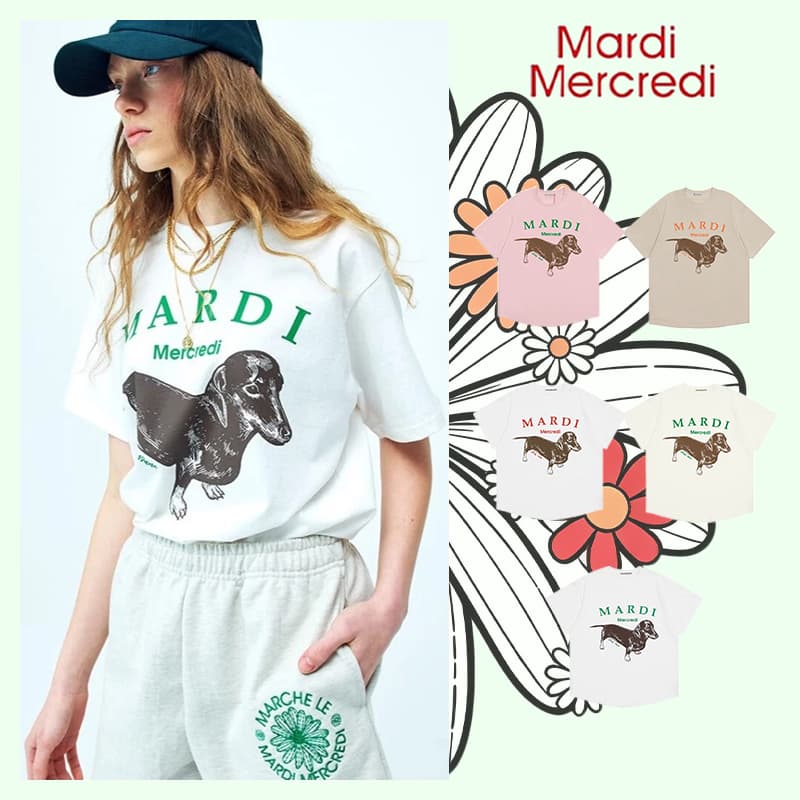 🇰🇷ของแท้ 100%🔥เสื้อยืดผู้หญิงลายสุนัขดัชชุนด์ Mardi Mercedi สวมใส่สบาย สไตล์ลำลอง จัดส่งรวดเร็ว