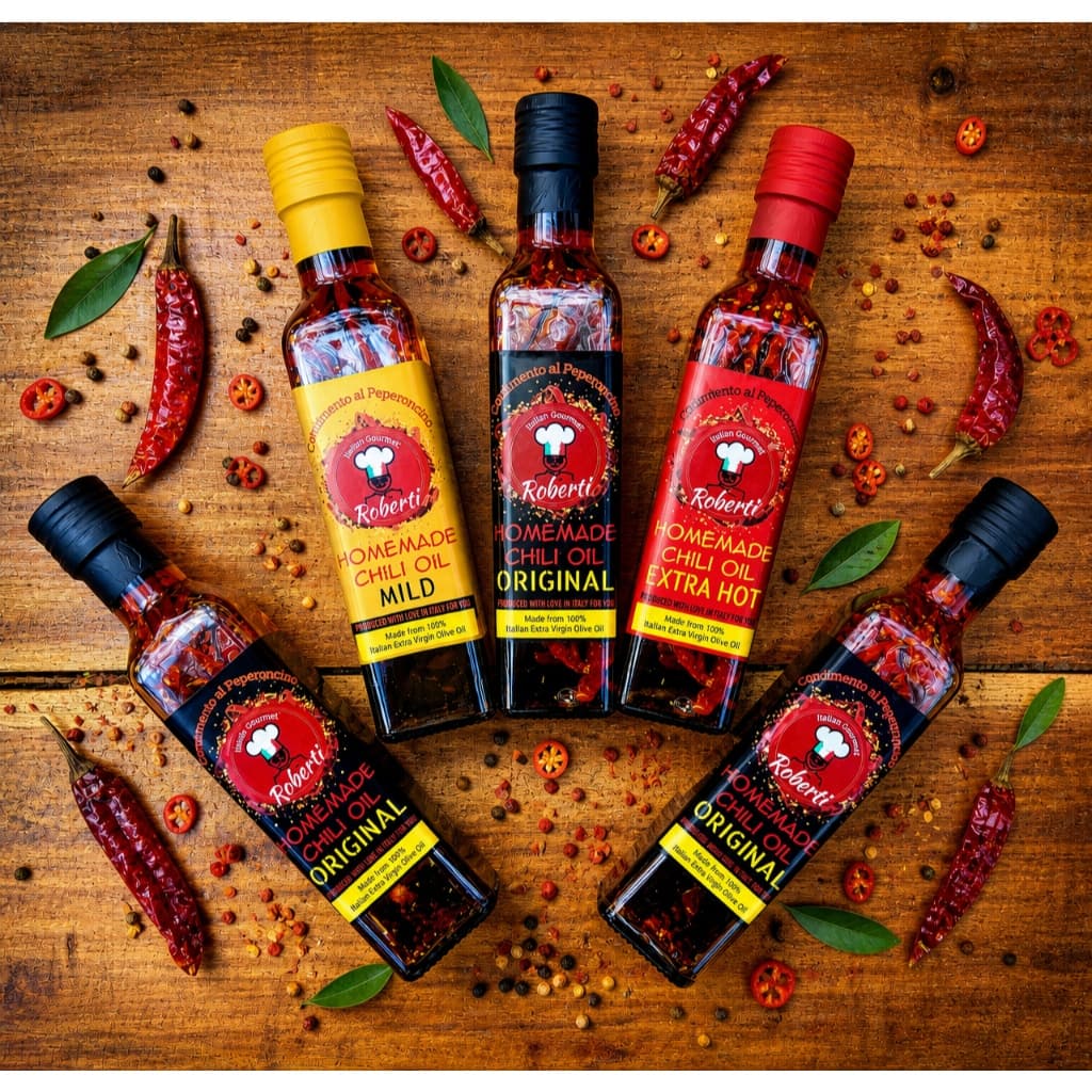Roberti Homemade Spicy Italian Chili Oil น้ำมันมะกอกสกัด100% น้ำมันพริกสไตล์อิตาเลียน (Olio di Peperoncino) รุ่นเก่า
