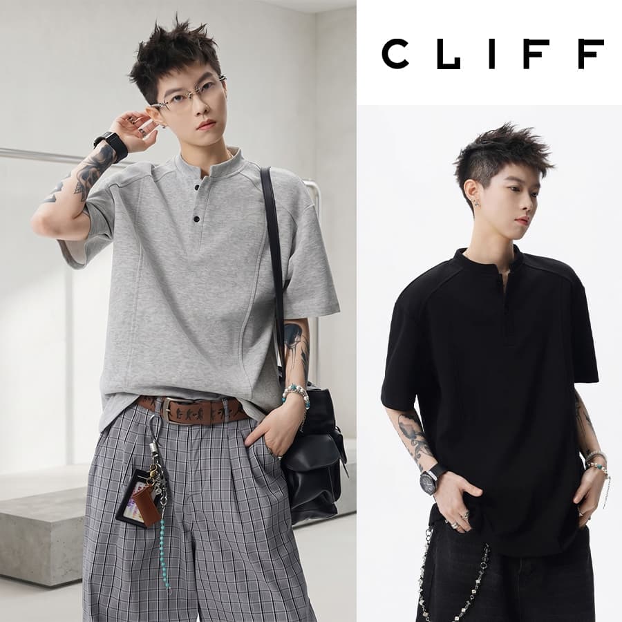 CLIFF เสื้อยืดผู้ชายแขนสั้นสไตล์เทนนิส คอปกมีปุ่ม แห้งเร็ว ใส่สบาย ทรงหลวม ไม่ร้อน เหมาะกับทุกโอกาส