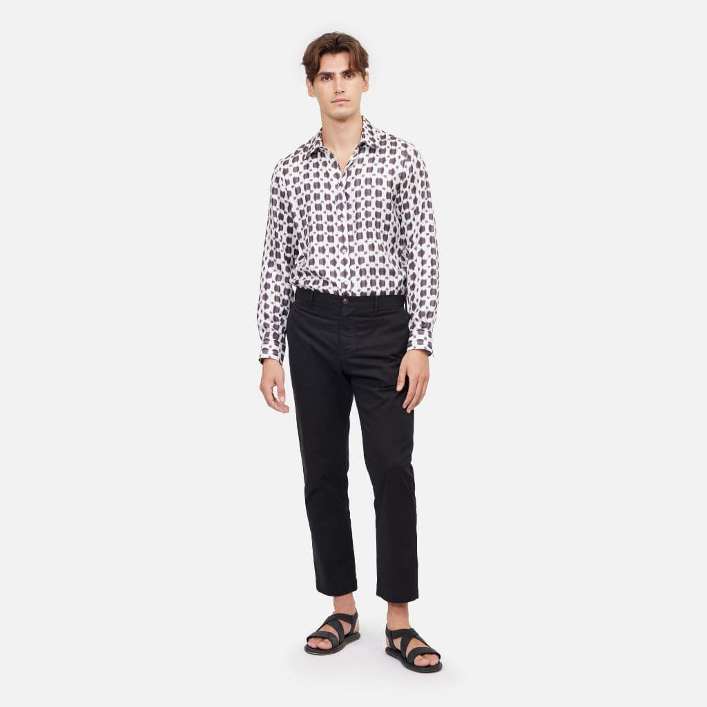 Ikat Polka Dot Silk Classic Long Sleeve Shirt Black