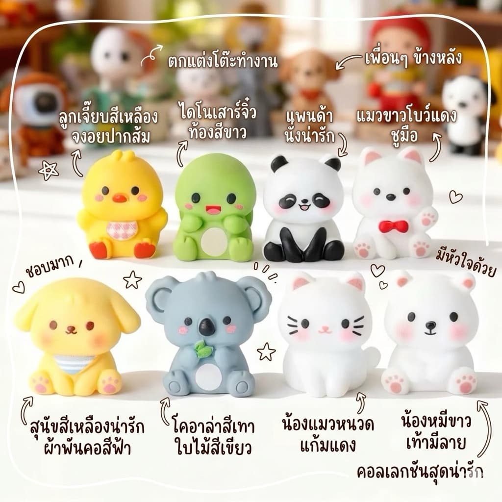 🇹🇭 (เซ็ท 8 ชิ้น) # แก๊งสัตว์น่ารัก เป็ด แพนด้า  3D ตุ๊กตาจิ๋ว โมเดลจิ๋ว ตุ๊กตาเรซิ่น แต่งบ้าน แต่งสวน ตั้งโต๊ะทำงาน Diy